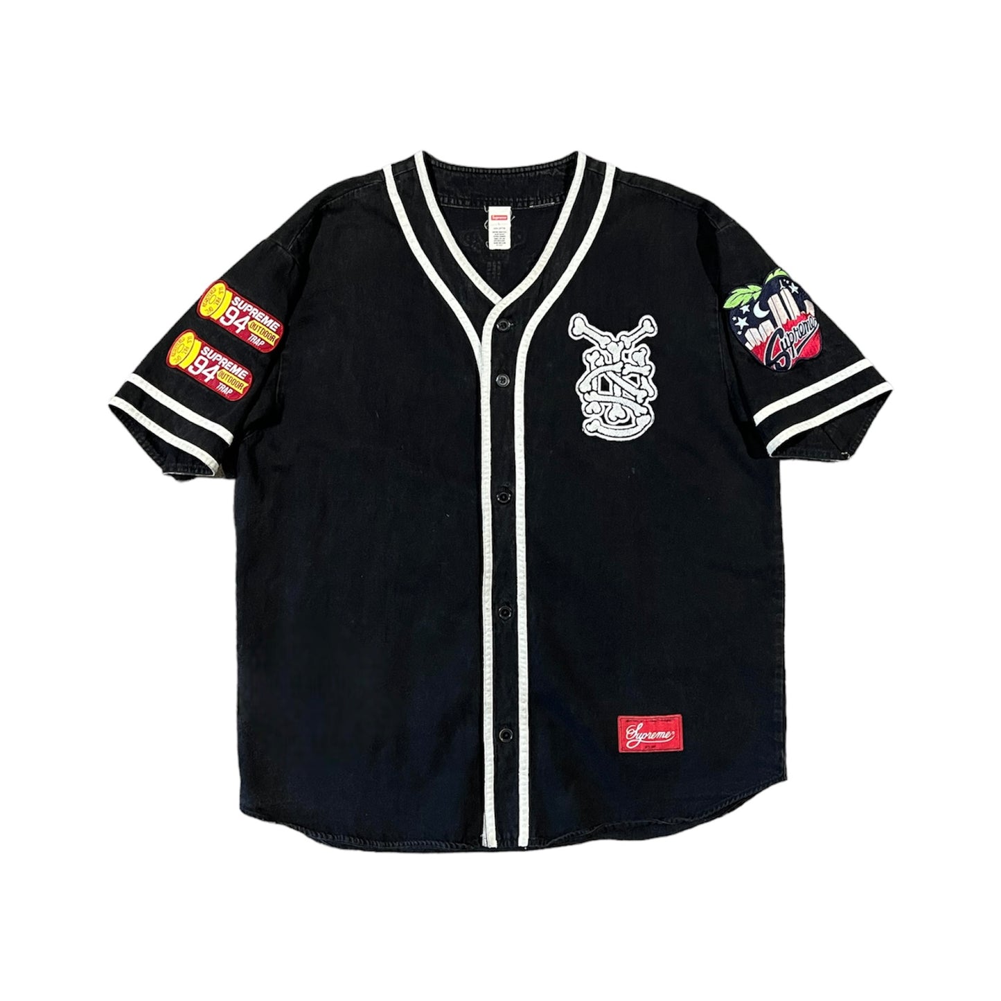 Supreme Patches Denim Baseball Jersey (Size L)