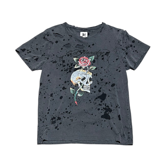 Ed Hardy Splatter Rose Skull Tee (M)
