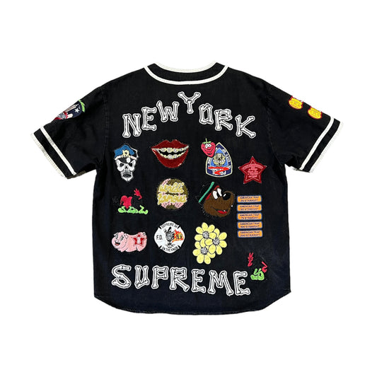 Supreme Patches Denim Baseball Jersey (Size L)